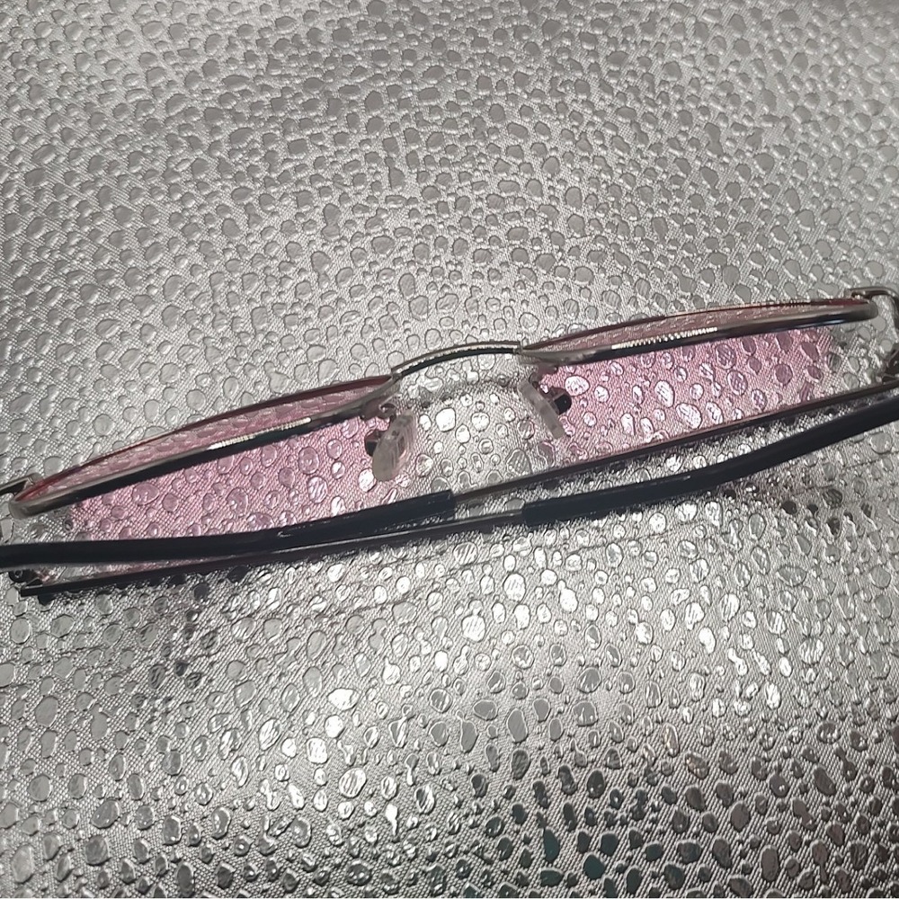 Vintage Y2K Pink Tinted Rectangular Sunglasses Silver Metal Frame Retro 90s